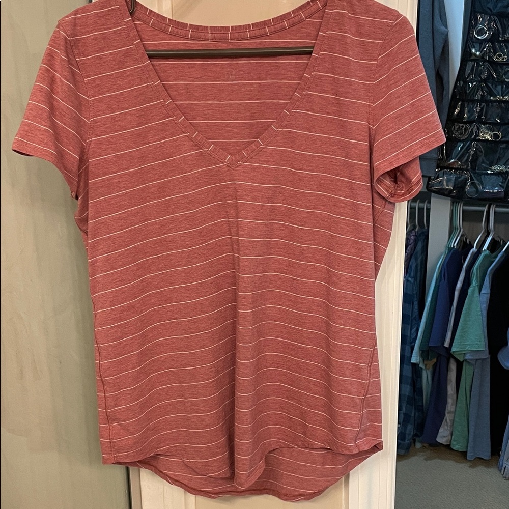 Lululemon Striped V-Neck Women's Top - Red EUC